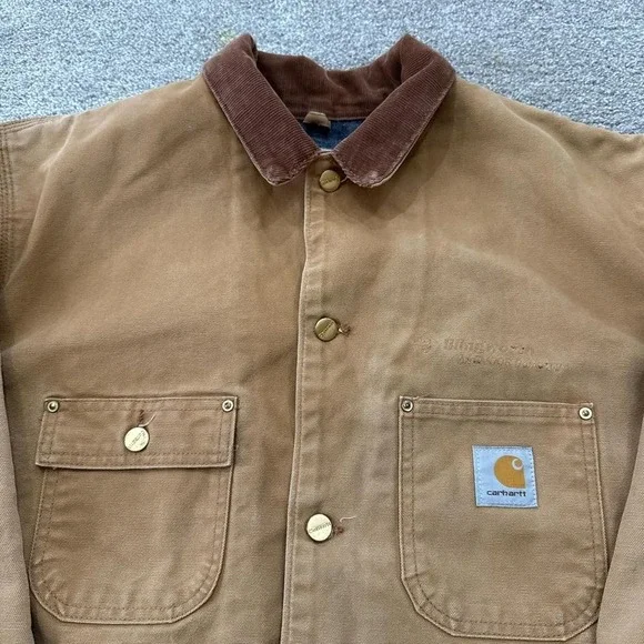 Vintage Carhartt Brown Canvas Work Chore Jacket Blanket Lined - Picture 2 of 7